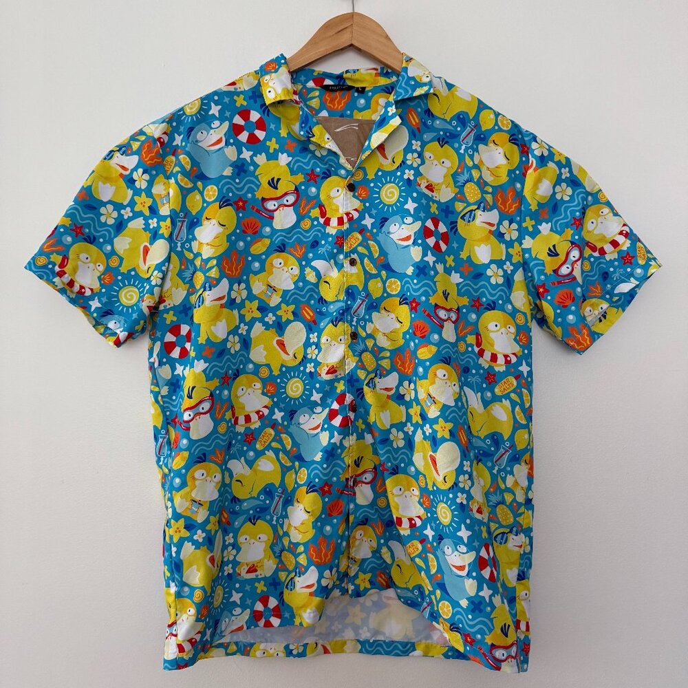 POKEMON Psyduck Summer Hawaiian Button Up Shirt L Large